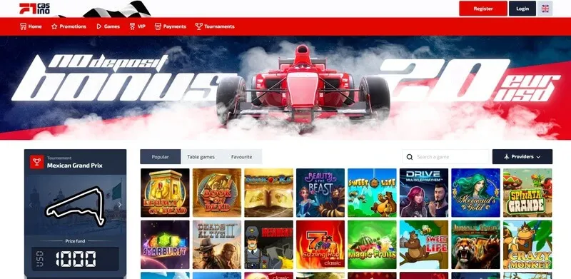 F1 Casino homepage