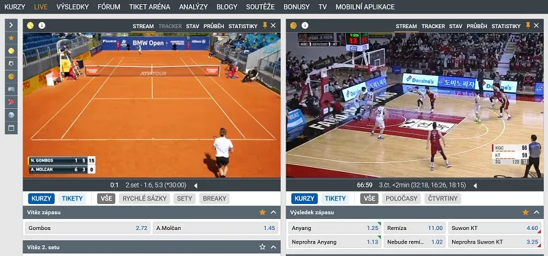 Na Tipsport TV můžete sledovat dva streamy zároveň