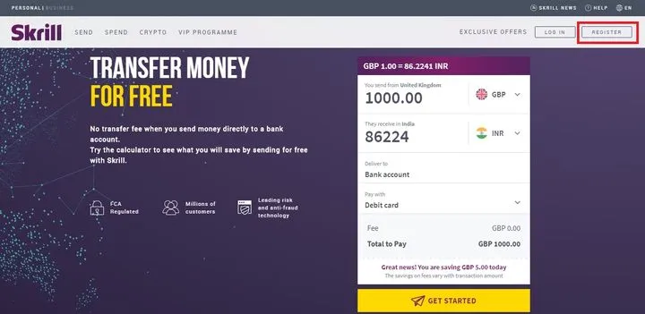 Skrill homepage