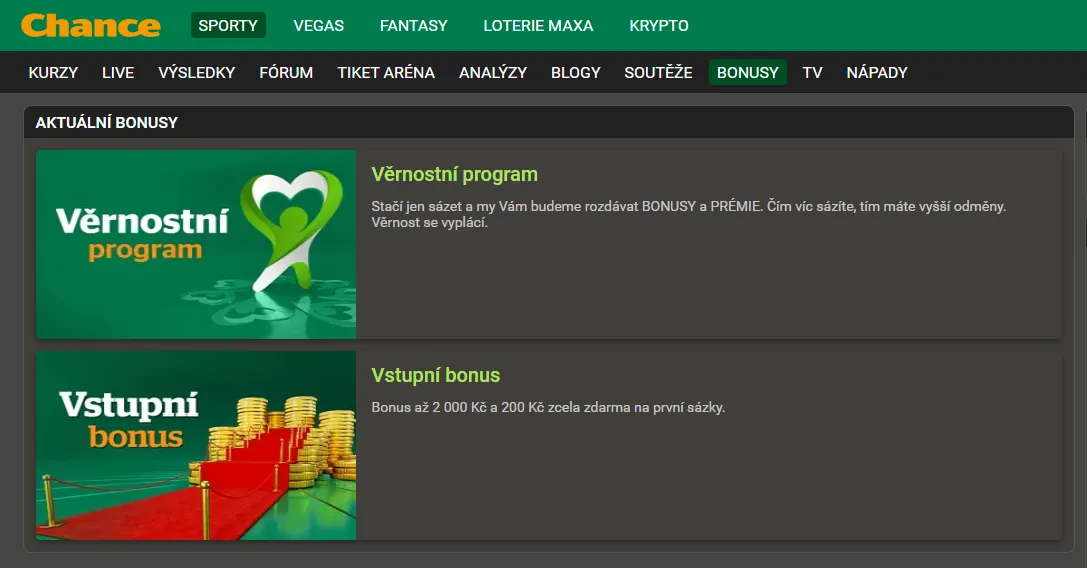 Chance bonusy a promoakce 
